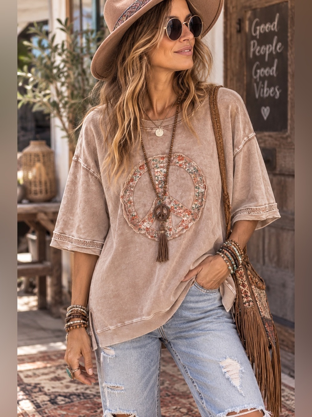 Three Bird Nest Peace Sign Oversized Short Sleeve Tee/Sweatshirt Size Small